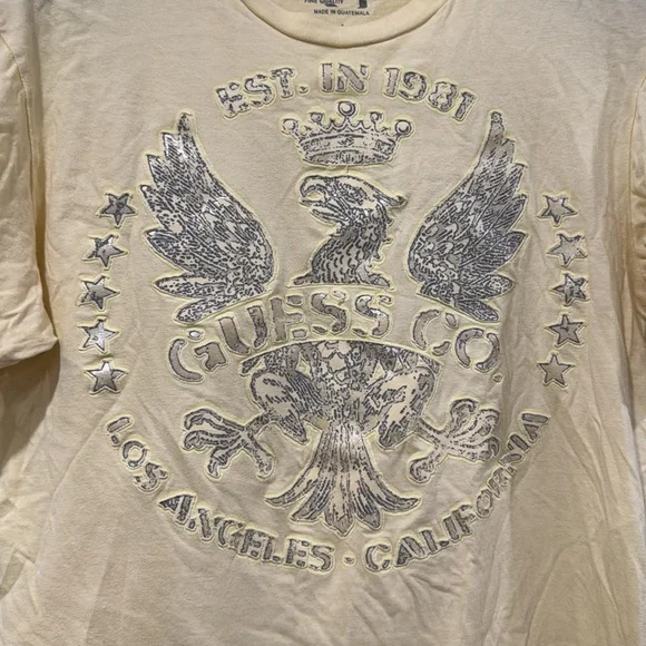 Guess Men's Yellow Graphic Short Sleeve T-Shirt Size Large - Picture 2 of 3